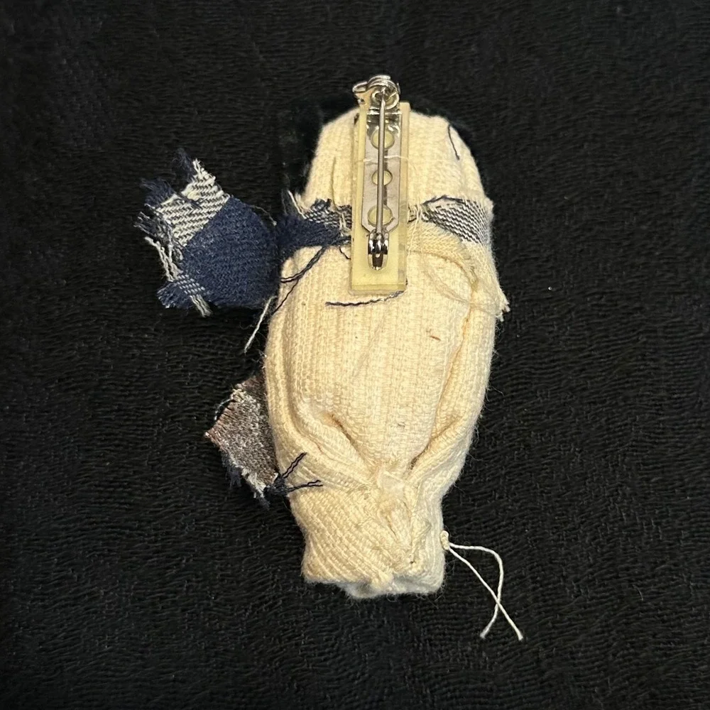 Primitive Snowman Brooch Handmade Fabric Folk Art Winter Pin Rustic‎ Holiday
